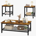 Recaceik 3-Piece Living Room Coffee Table Set, Industrial Coffee Table with 2 Square End Side Tables, Modern Living Room Table Set with Metal Frame for Apartment Home Office (Rustic Brown)