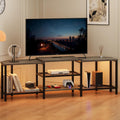 67'' Corner TV Stand for 55/65/75 Inch TVs,4 Open Shelves, Power Outlets, Led Lights,Media Console Table for Living Room or Bedroom,Grey