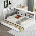 Twin Size Daybed with Storage Drawers and Bookcase,White | Pine Wood Corner Bed,Upholstered Storage Headboard,for Kids Boys Girls,Rotatable Board