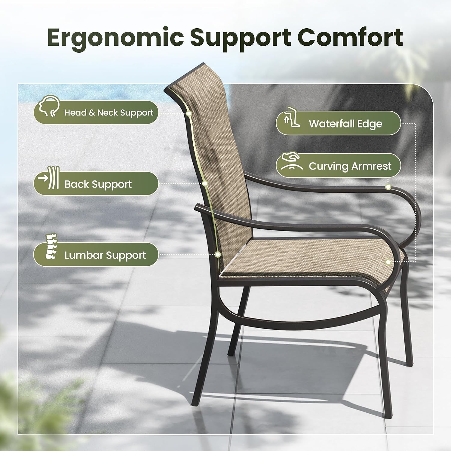 PHI VILLA Patio Dining Set for 4 Person,Square Metal Slat Table with Umbrella Holes and 4 High Back Fixed Chairs All Weather Outdoor Table and Chairs Set for Deck Garden Yard