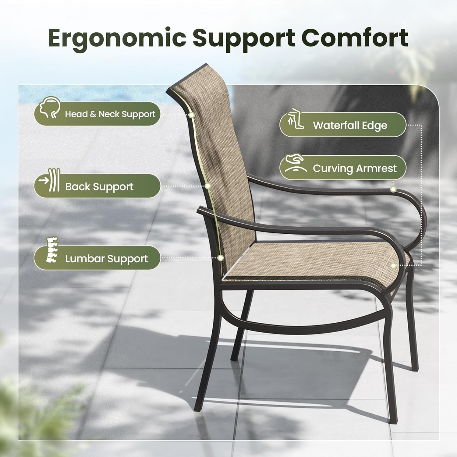 PHI VILLA 5 Piece Outdoor Dining Set, PVC Wooden-Like Square Table with Umbrella Holes and 4 High Back Fixed Chairs All Weather Patio Table and Chairs Set for Outdoor Deck Garden