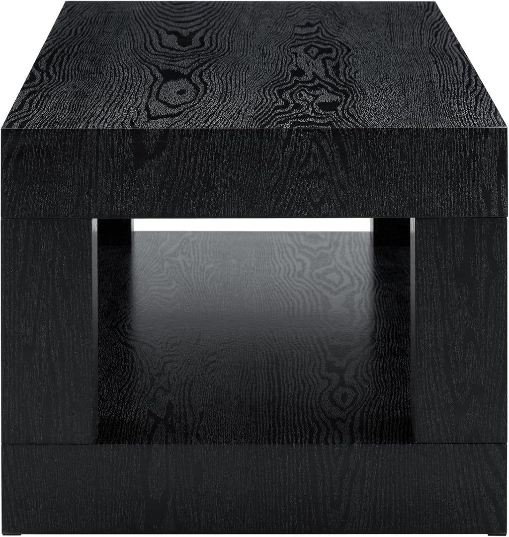 39.4' Black Coffee Table with Storage, 2-Tier Wood Coffee Table with 4' Thick Tabletop, Mid Century Modern Cocktail Center Tea Tables with Bottom Shelf for Living Room, Office, Apartment