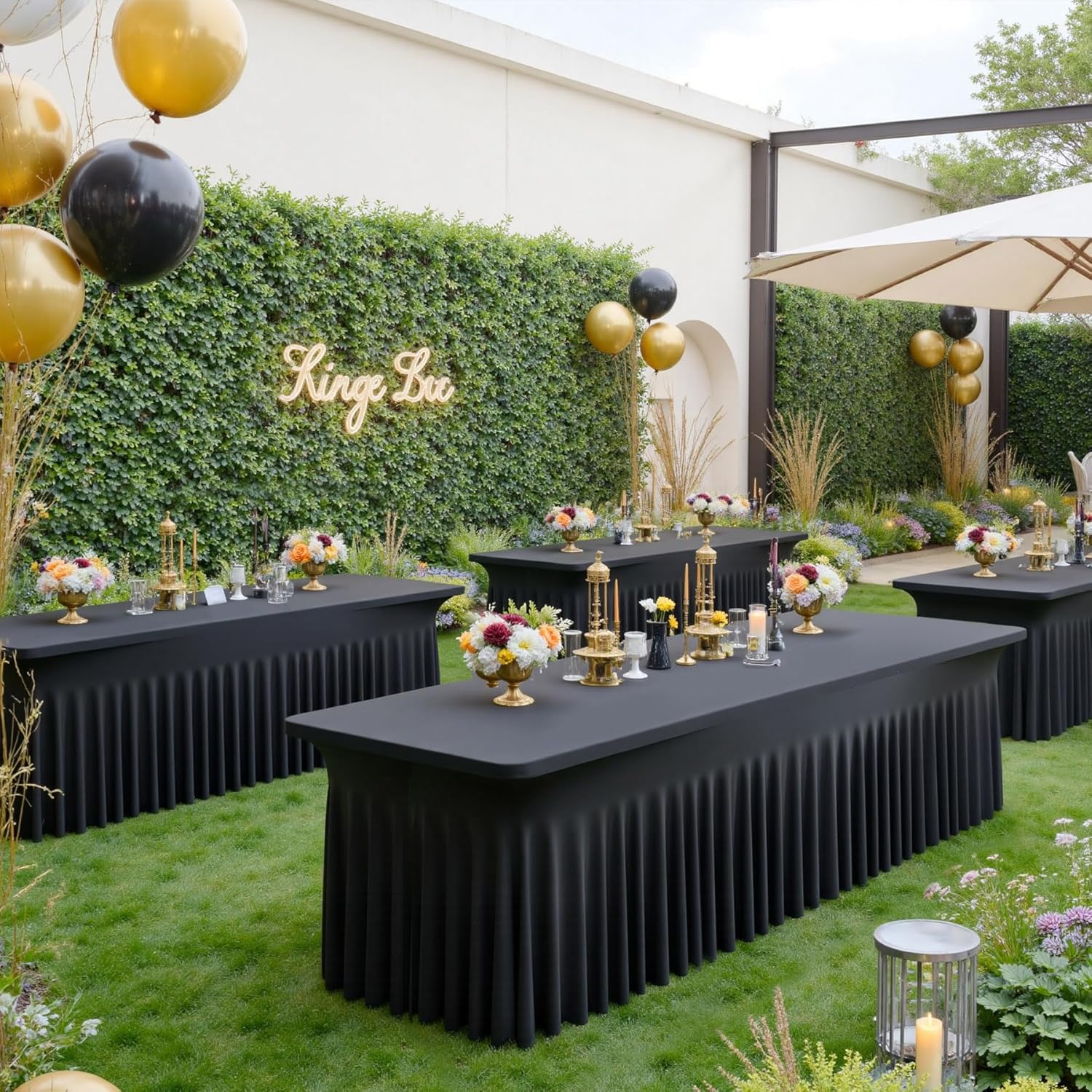 12 Pack Black Spandex Tablecloth for 6 Foot Rectangle Tables, Wrinkle Free Fitted Table Cloth Cover 6ft Black Stretchy Tablecloths with Skirt for Parties Weddings Birthday Banquet Baby Shower