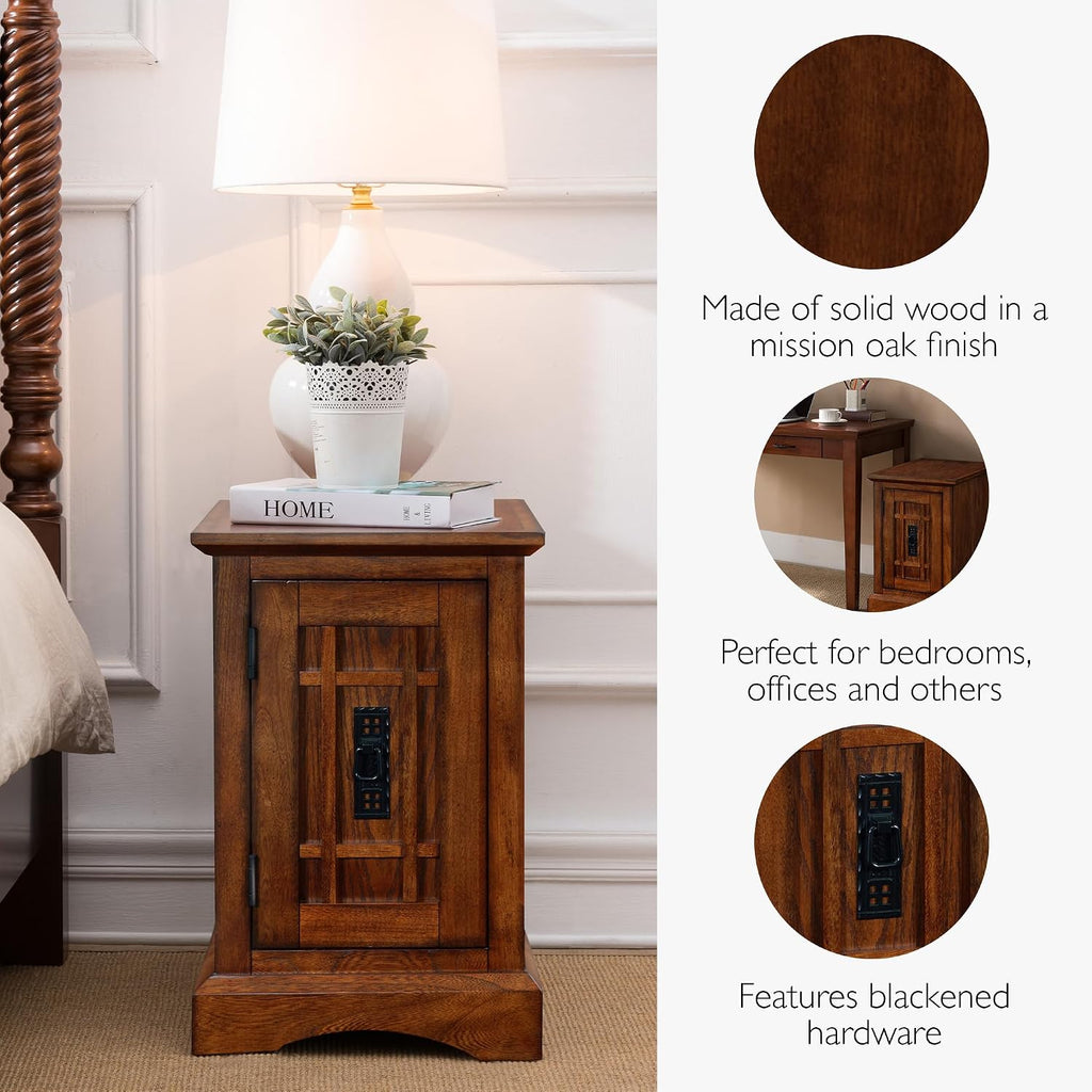 Leick Home Mission Narrow End Table, Solid Wood, with Door, for Living Room and Small Spaces, Mission Oak, 82401