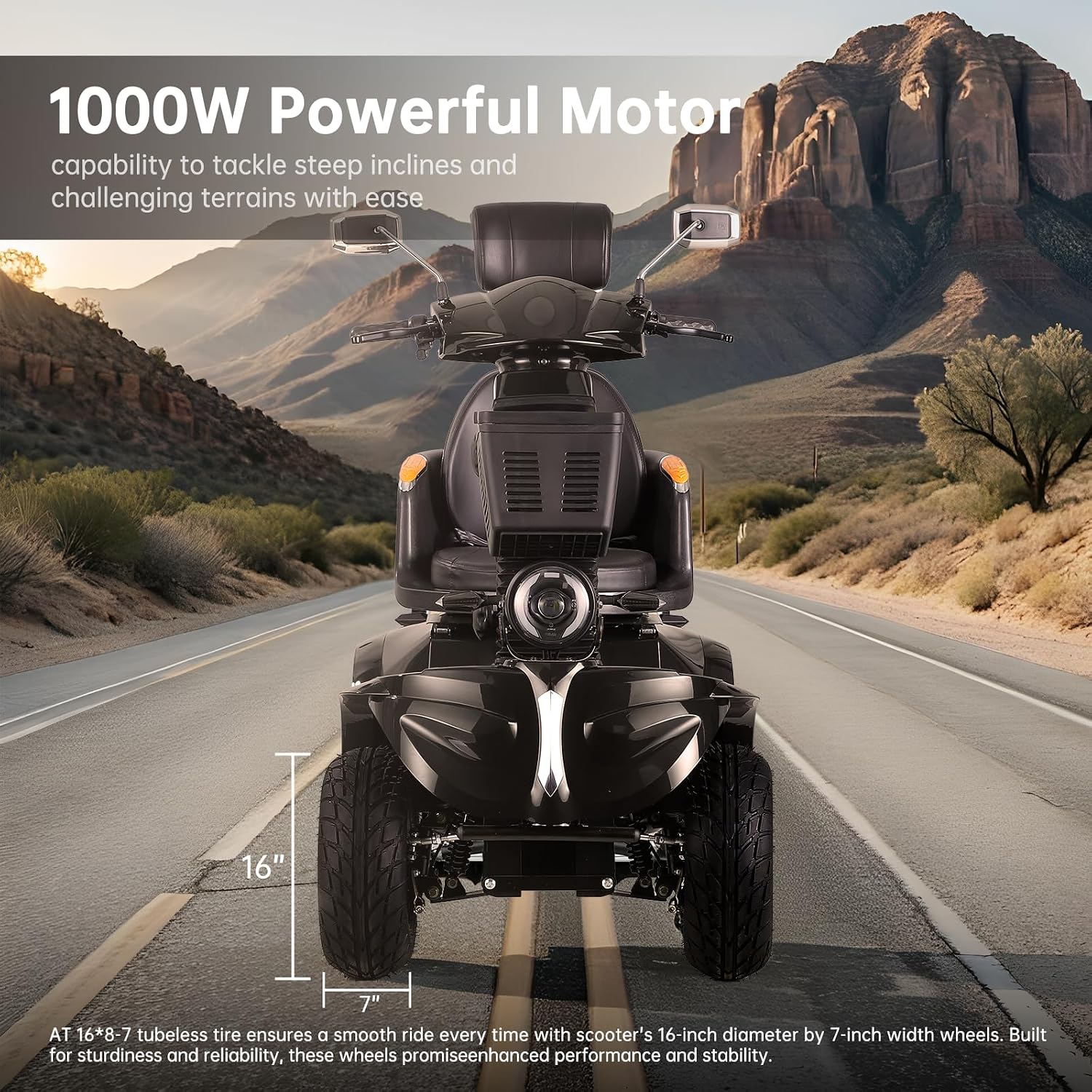 Heavy Duty Mobility Scooters for Seniors & Adults 500lbs Capacity - Electric Powered Mobility Cart - 1000W All Terrain Recreational Mobility Scooter for Travel