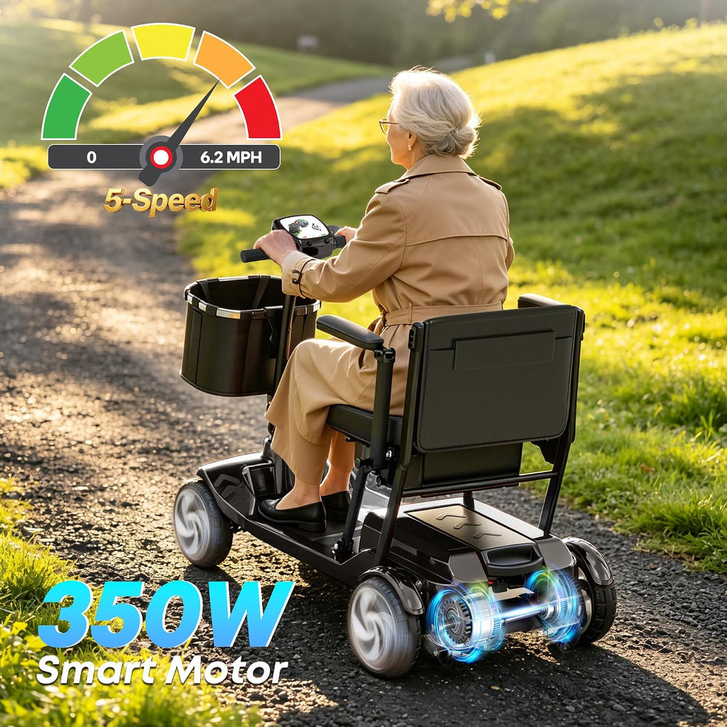 Mobility Scooters, Lightweight Electric Scooters for Seniors&Adults | 49lb Aluminum Frame with Removable Battery, Foldable Motorized Scooters for Trips, Shopping, Daily Use, Lacquer Black, 10 Ah