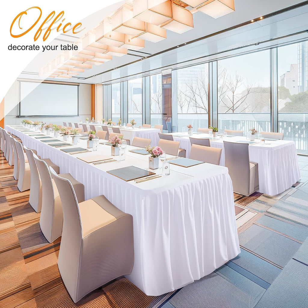6 Packs White Tableclothes for 6 Foot Rectangle Tables, Wrinkle Free Fitted Table Cloth 6ft Stretch Table Cover with Skirt for Parties Weddings Birthday Banquet Baby Shower