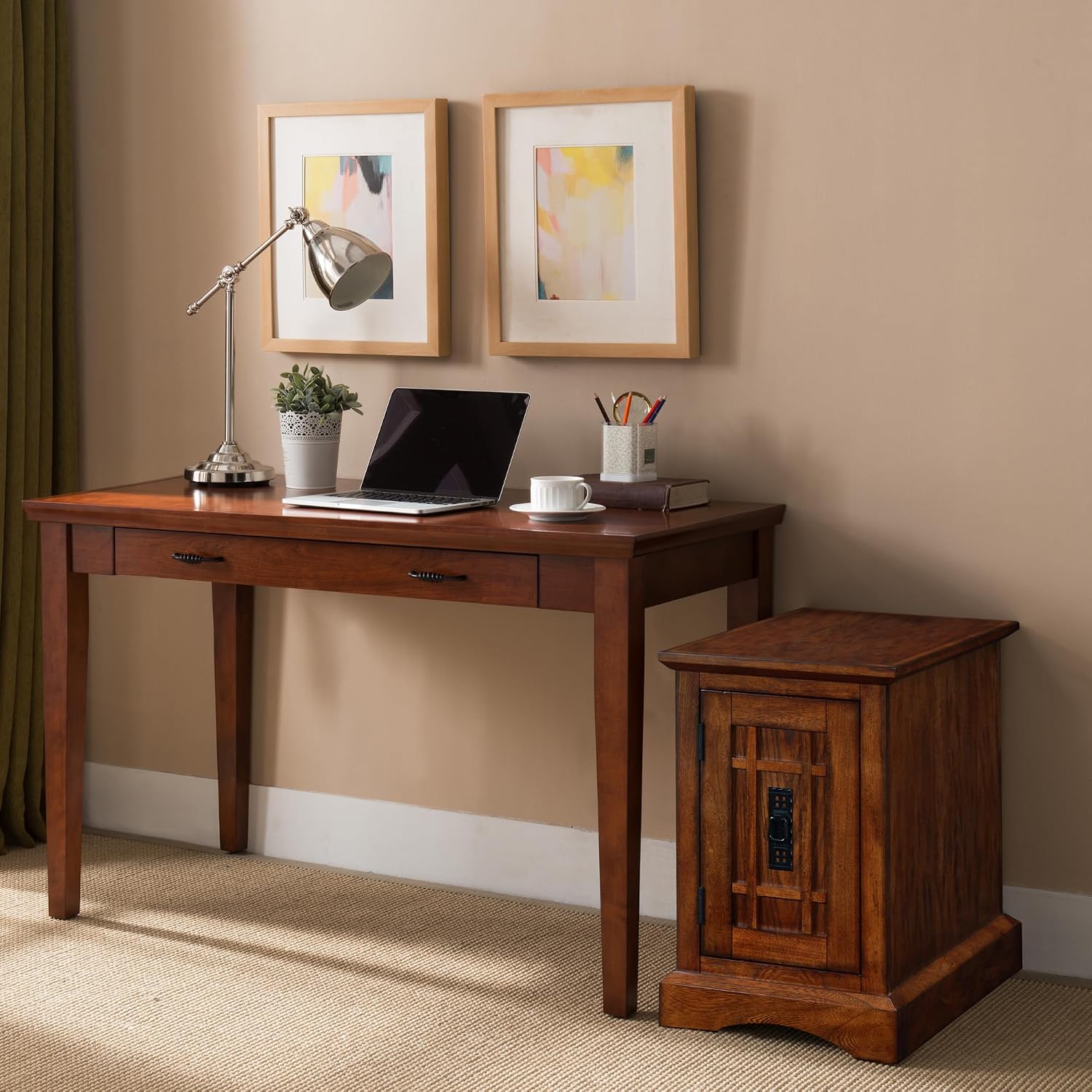 Leick Home Mission Narrow End Table, Solid Wood, with Door, for Living Room and Small Spaces, Mission Oak, 82401