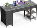 Huuger Computer Desk with 6 Drawers, Office Desk with Shelves, Reversible Gaming Desk, Corner Desk with Storage, Work for Home Office, Study, Living Room, 54inch, Grey