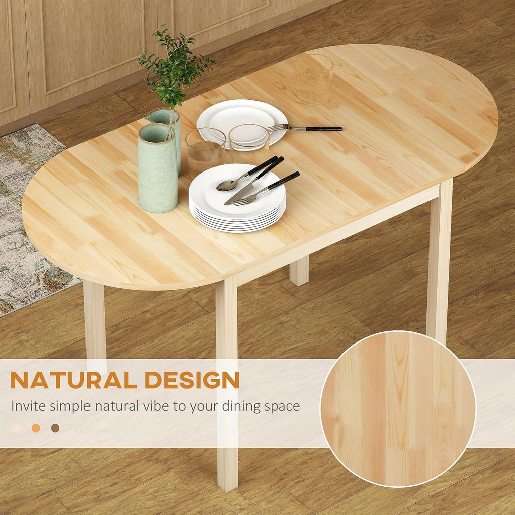 HOMCOM 55' Solid Wood Kitchen Table for 4-6 People, Oval Drop Leaf Tables for Small Spaces, Folding Dining Table, Natural