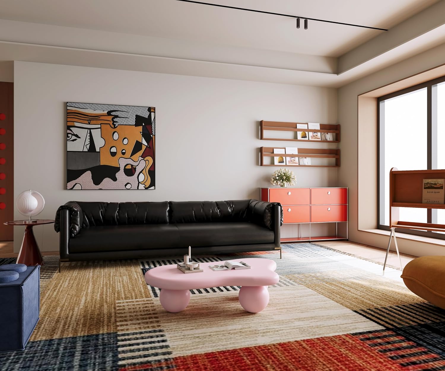 40' Cloud Coffee Table for Living Room Irregular Coffee Table Modern Low Coffee Tables Cute Center Table with 3 Ball Legs for Small Space Apartment Cream Pink