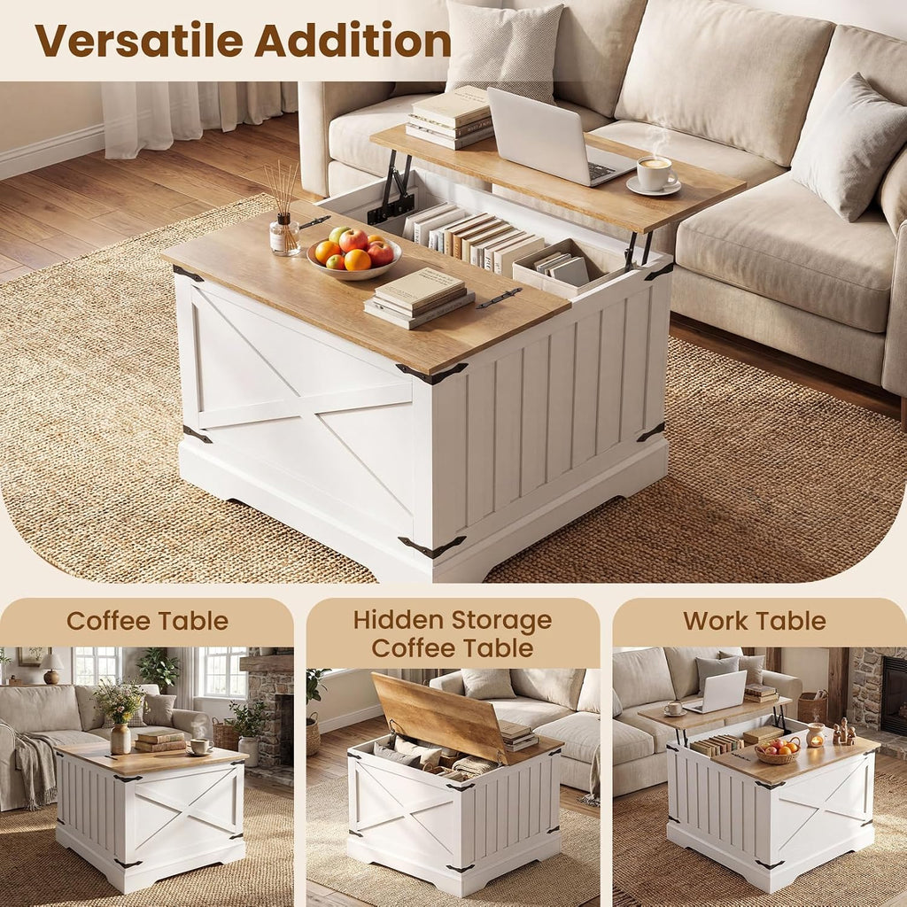 Giantex Farmhouse Lift Top Coffee Table, 31.5' Square Wood Center Table with Large Hidden Storage Compartment & Hinged Lift Top, Accent Cocktail Tea Table, Rustic Living Room Tables (Oak)