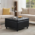 Tbfit 30' Large Square Ottoman Coffee Table with Storage, Oversized Tufted Upholstered Ottomans Bench with Solid Wood Legs for Living Room, Dorm, Leather Foot Stool for Couch Sofa Toy Box, Black