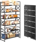 4NM Extra Wide 6 Tiers No Assembly Book Shelves, 61.8' H Folding Bookshelf Bookcase Open Industrial Foldable Shelves for Bedroom, Living Room, Home Office - All Black