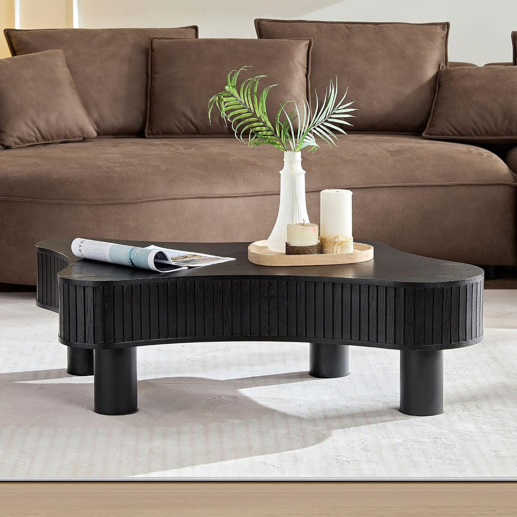 JUSTONE Wood Coffee Table - 42.52' Mid Century Modern Wooden Coffee Tables for Living Room, Accent Center Table Side Table with Solid Wood Leg Center Table for Apartment (Black)
