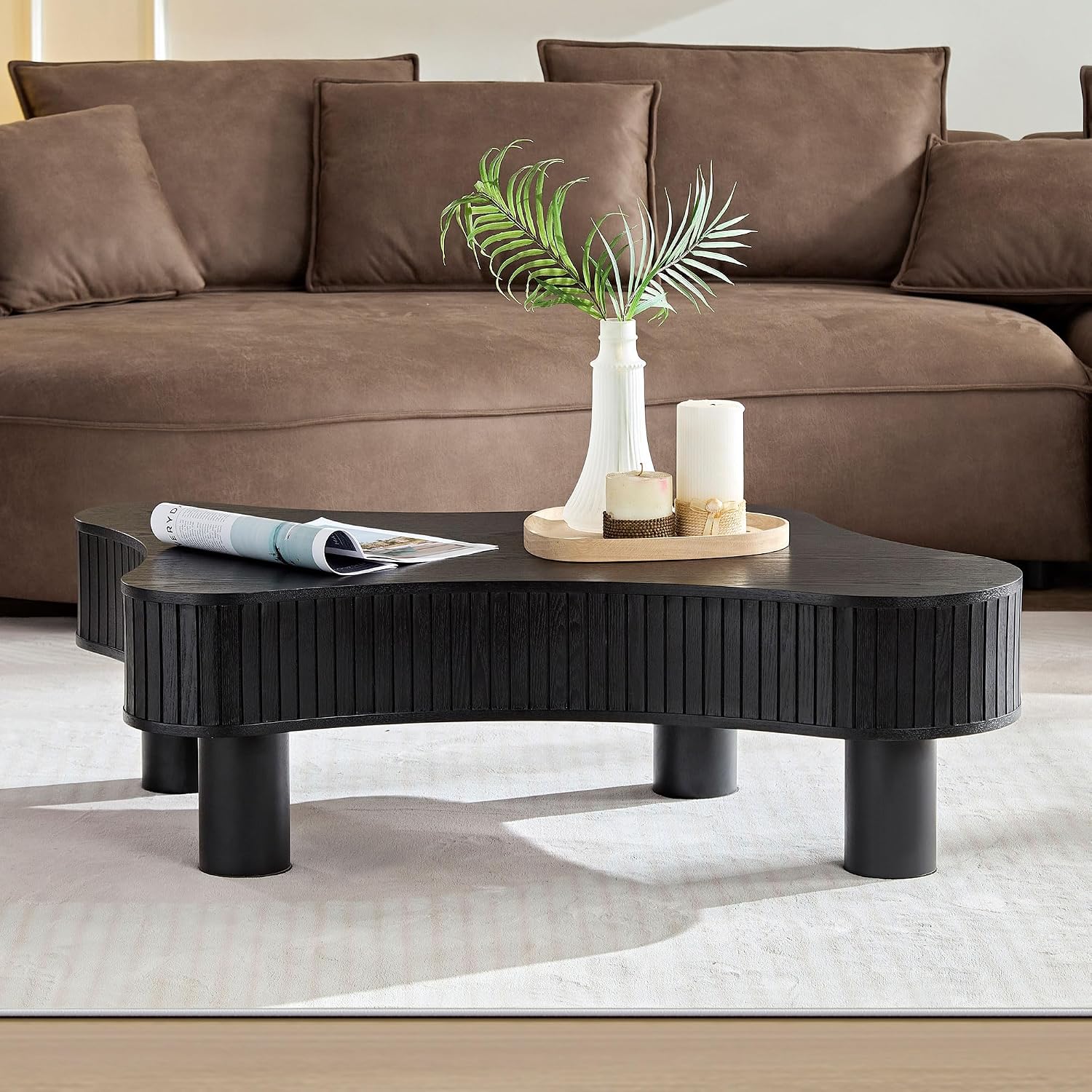 JUSTONE Wood Coffee Table - 42.52' Mid Century Modern Wooden Coffee Tables for Living Room, Accent Center Table Side Table with Solid Wood Leg Center Table for Apartment (Black)