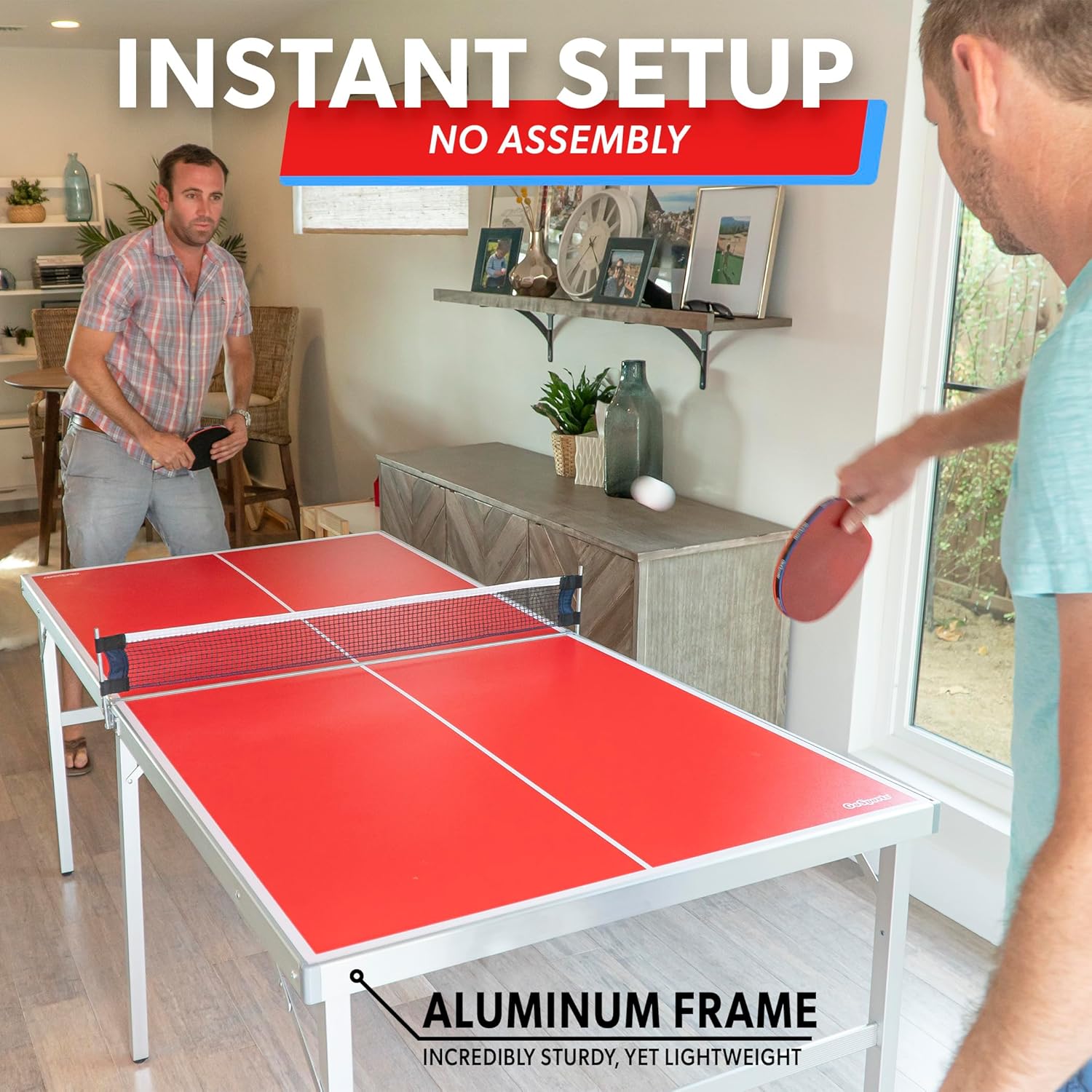 GoSports Mid-Size Table Tennis Game Set - Red or Blue - Indoor/Outdoor Portable Table Tennis Game with Net, 2 Table Tennis Paddles and 4 Balls