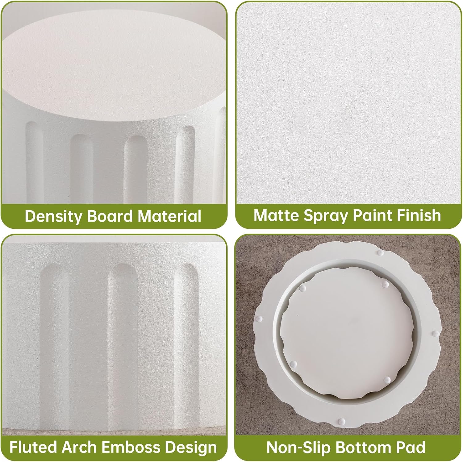Round Nesting Coffee Table Modern White Fluted Coffee Table Set of 2 Stripe Round Coffee Tables Drum Crescent Side Table Accent End Table for Living Room (White D Large)