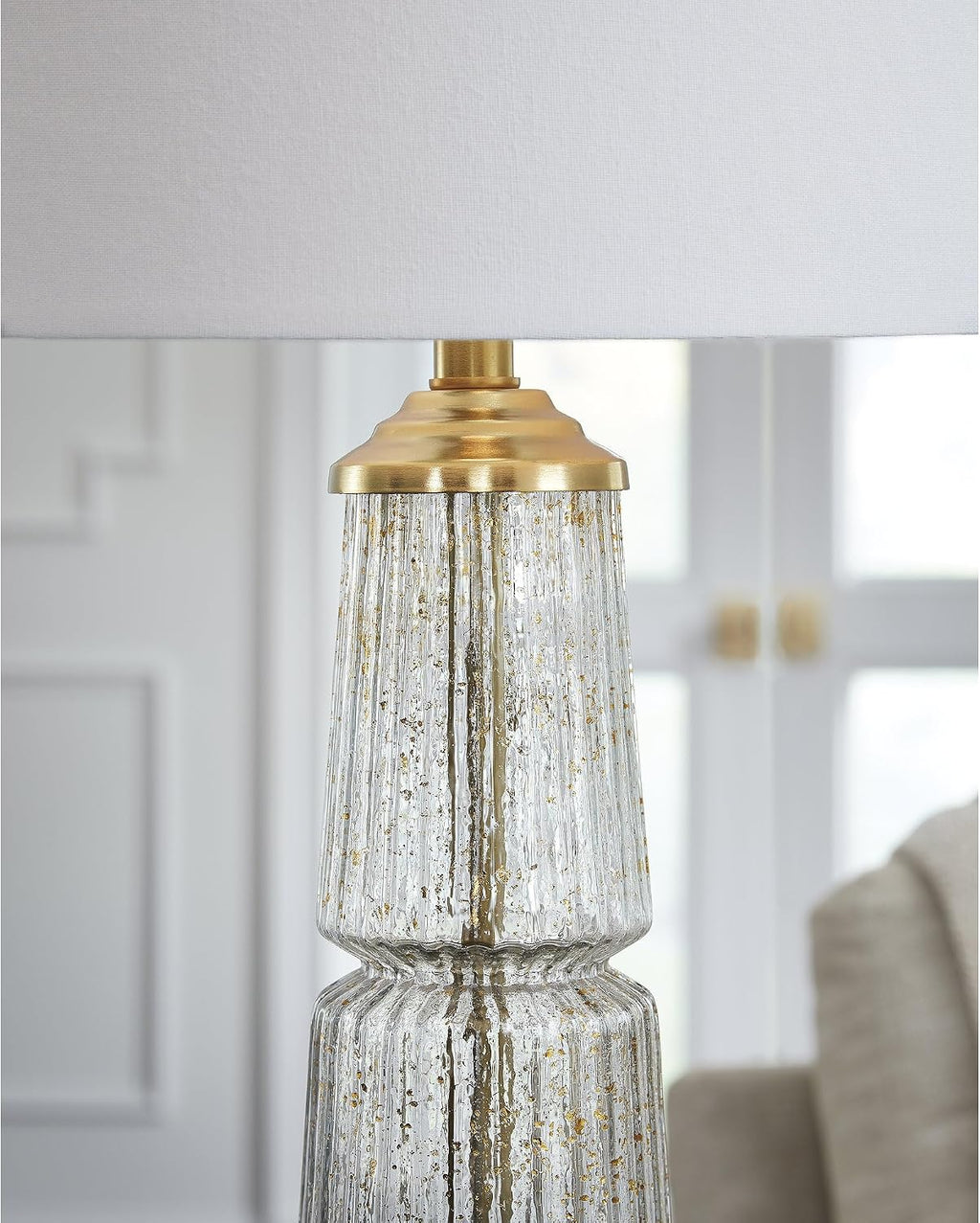 Signature Design by Ashley Bakersboro Coastal Metal Table Lamp with 3-Way Switch, Clear & Metallic