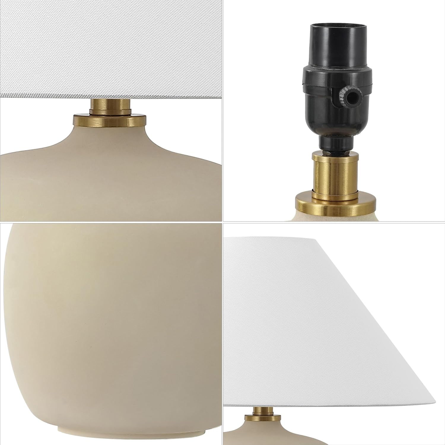 JONATHAN Y 18.25' Matte Cream Minimalist Table Lamps Set of 2 for Bedroom, White Linen Shade, Modern Scandinavian Bedside Lamps for Living Room Nightstand, LED Bulbs Included (JYL5600B-SET2)