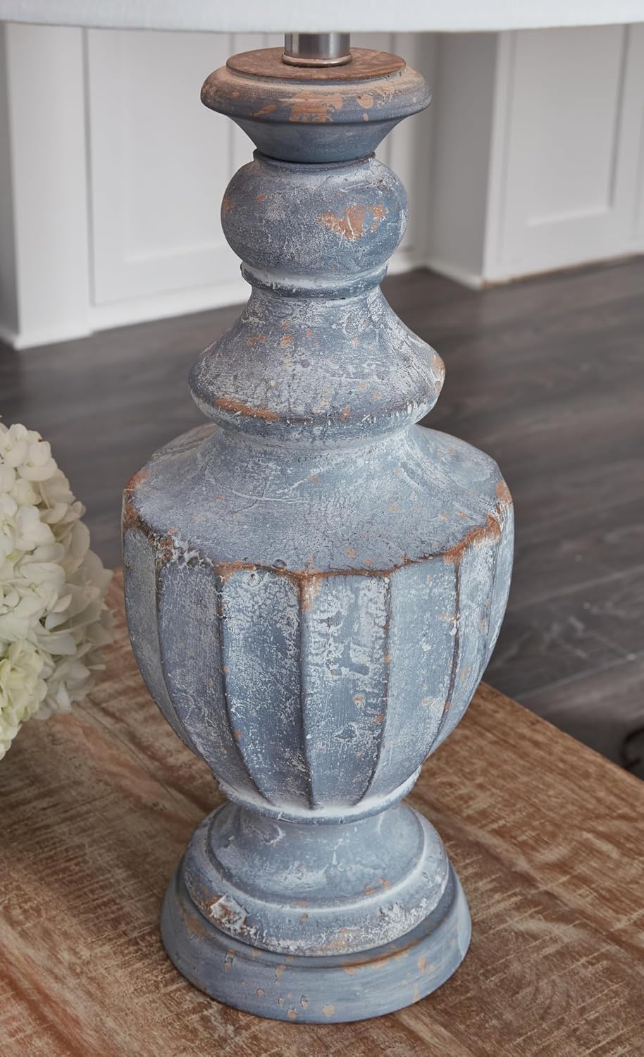 Signature Design by Ashley Cylerick Vintage Terra Cotta and Wood Table Lamp with 3-Way Switch, Blue