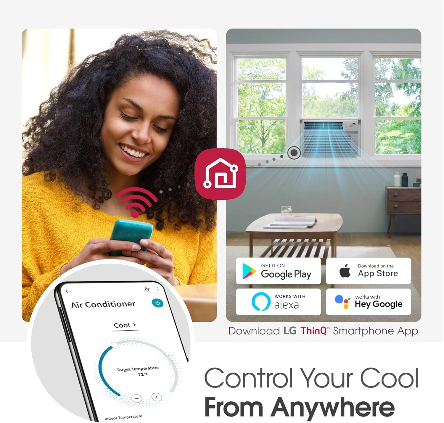 LG 6000 BTU Window Air Conditioner Energy Saving Dual Inverter, Remote Control, WiFi, LG ThinQ, Alexa, Hey Google Enabled Washable Filer Ultra-Quiet Cools Small Room up to 250 Sq.Ft White LW6023IVSM