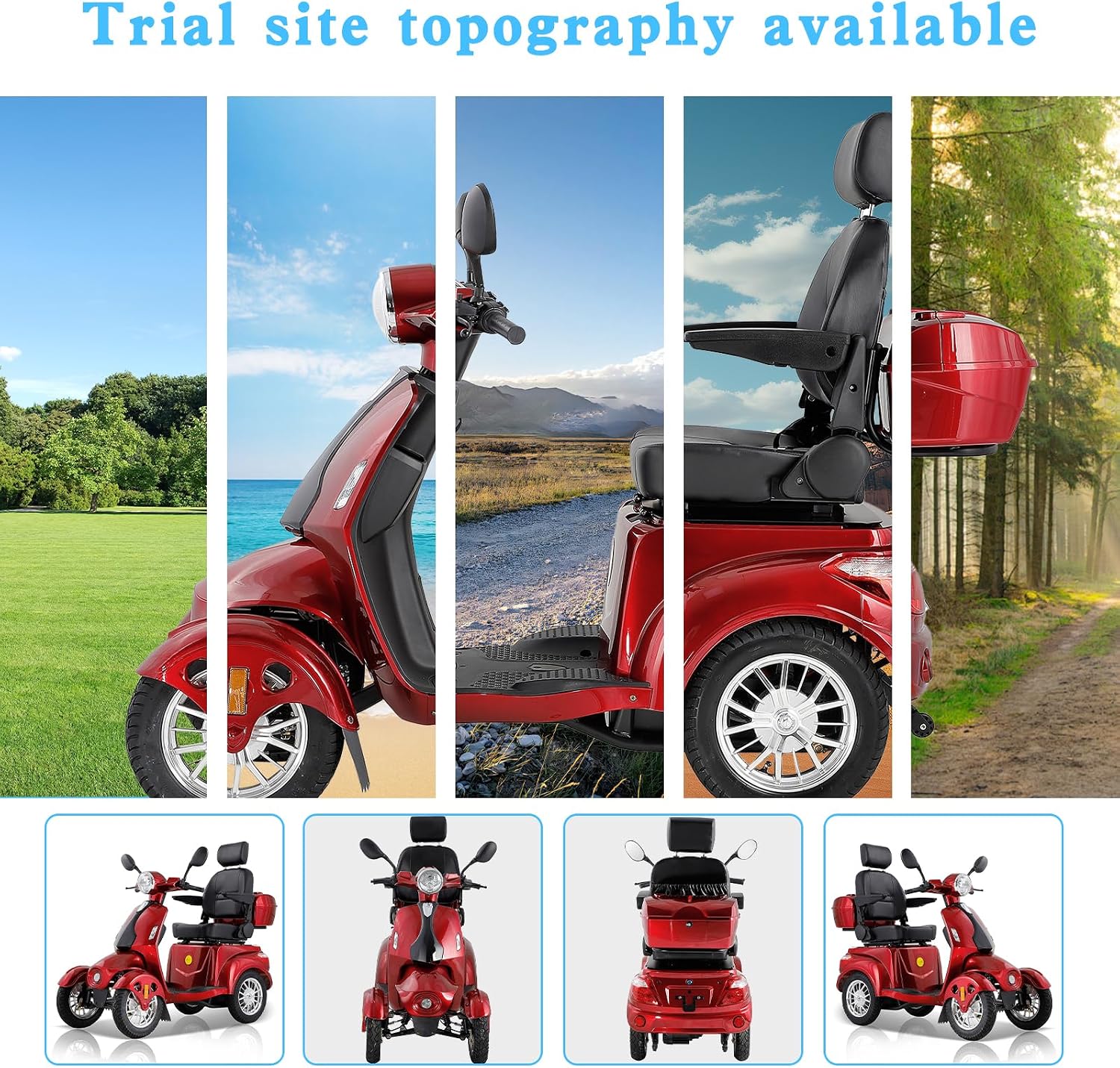 Mobility Scooters for Seniors,Heavy-Duty 4 Wheel Mobility Scooters for Travel,500LBS Capacity 1000W All Terrain Handicap Scooters for Adults (Red1-afd)