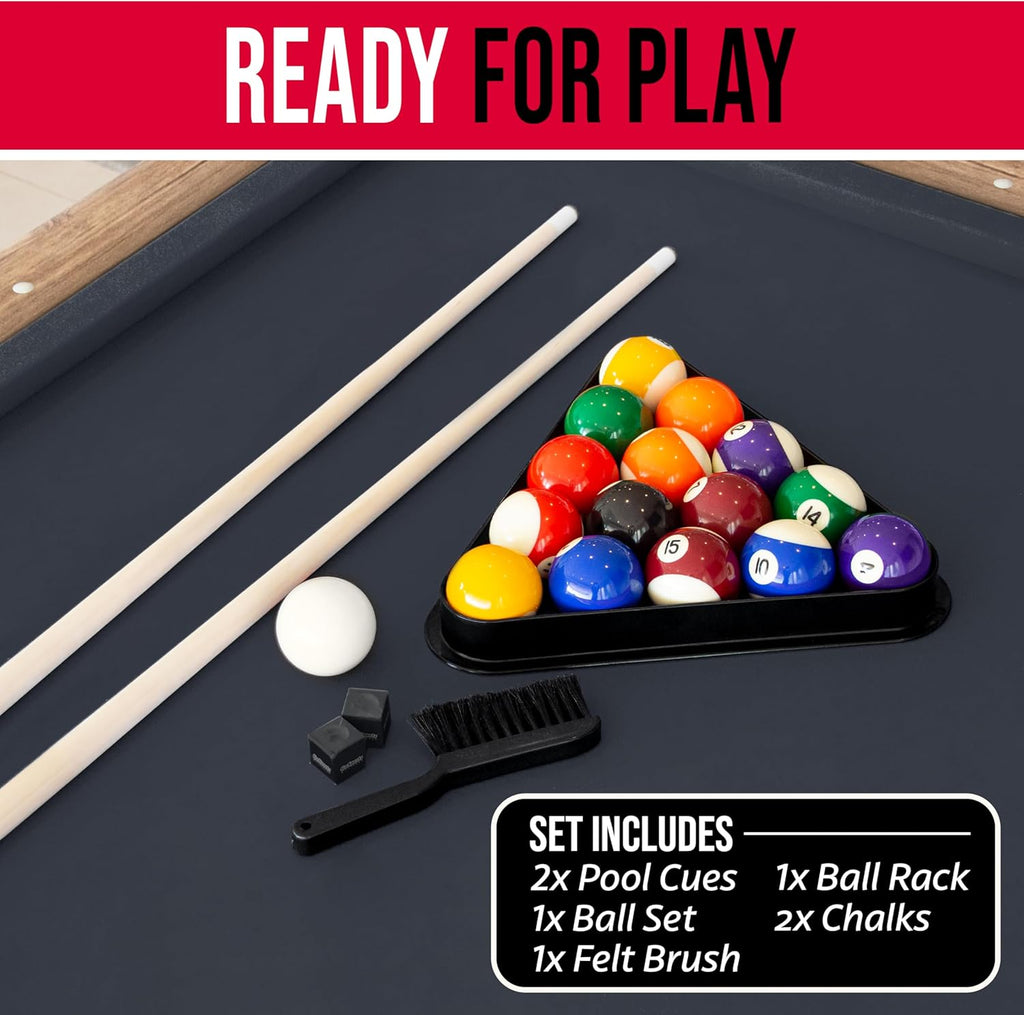 GoSports 6, 7, or 8 ft Billiards Tables - No Assembly, Choose Your Color - Portable Pool Table Includes Full Set of Balls, 2 Cue Sticks, Chalk and Felt Brush