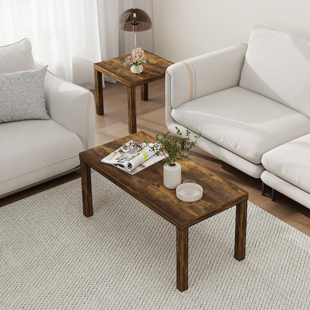 Modern Coffee Table Set of 3, Rectangle Coffee Table with End Tables Thick Frame Living Room Table Sets for Small Spaces
