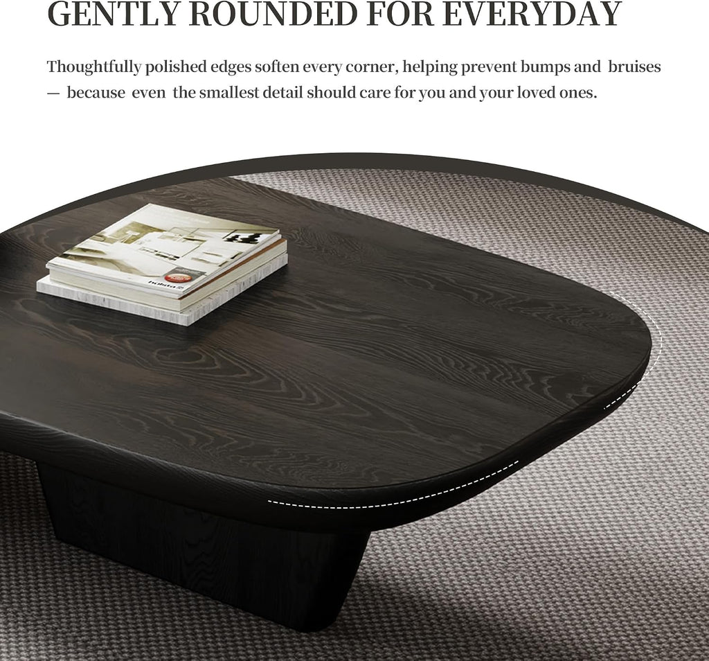 Modern Wood Coffee Table for Living Room, 51.2' Black Rectangle Coffee Table with 2 Unique Legs, Center Table for Living Room Table Tea Table for Home Office