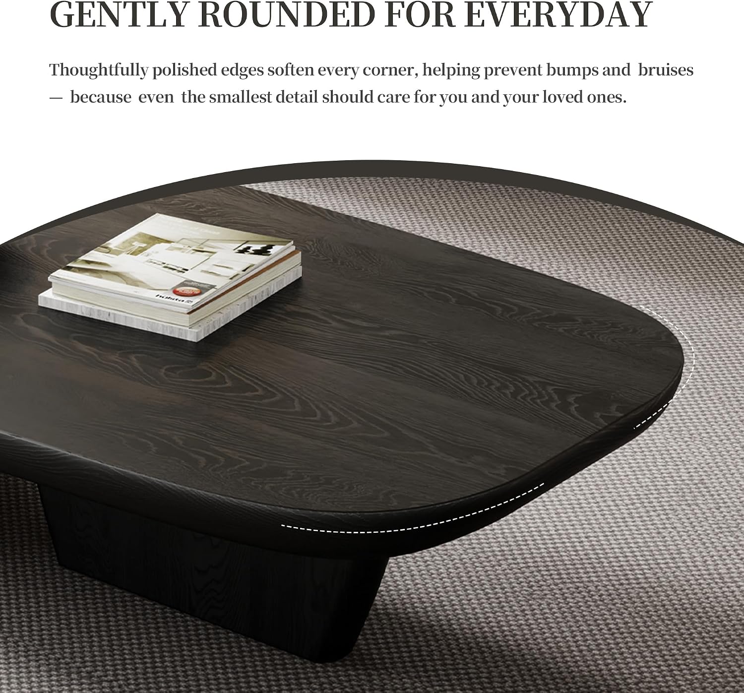 Modern Wood Coffee Table for Living Room, 51.2' Black Rectangle Coffee Table with 2 Unique Legs, Center Table for Living Room Table Tea Table for Home Office