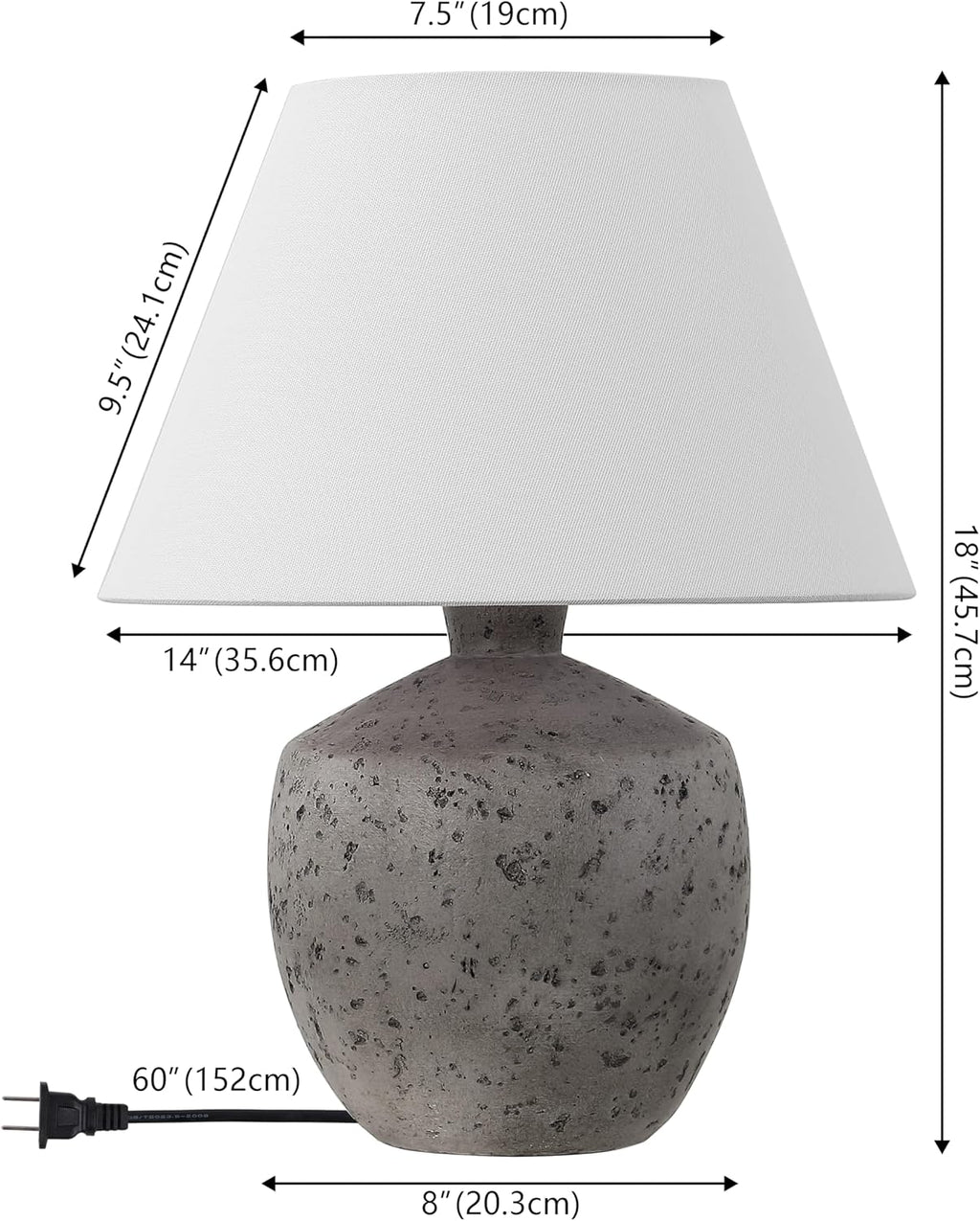JONATHAN Y 18' Antique Gray Modern Concrete Effect Table Lamp Set of 2, Scandinavian Bedside Lamps for Bedroom Living Room, White Linen Shade, LED Bulbs Included JYL5606A-SET2