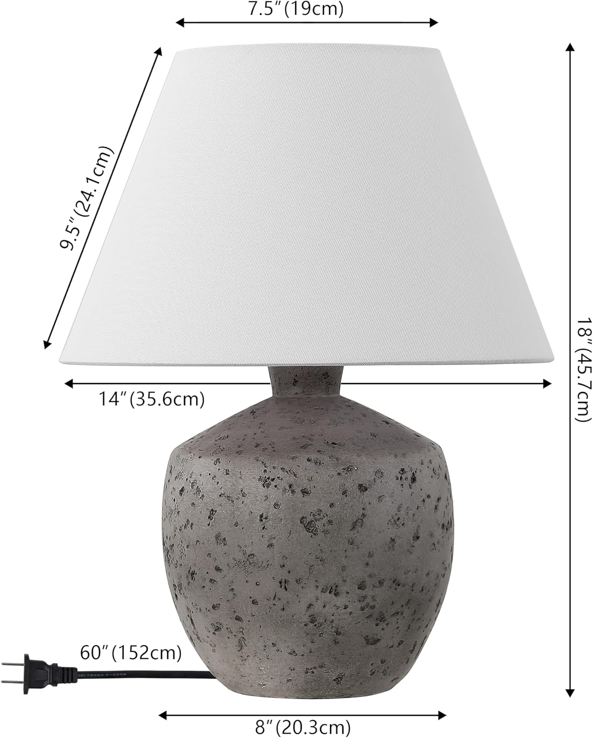 JONATHAN Y 18' Antique Gray Modern Concrete Effect Table Lamp Set of 2, Scandinavian Bedside Lamps for Bedroom Living Room, White Linen Shade, LED Bulbs Included JYL5606A-SET2