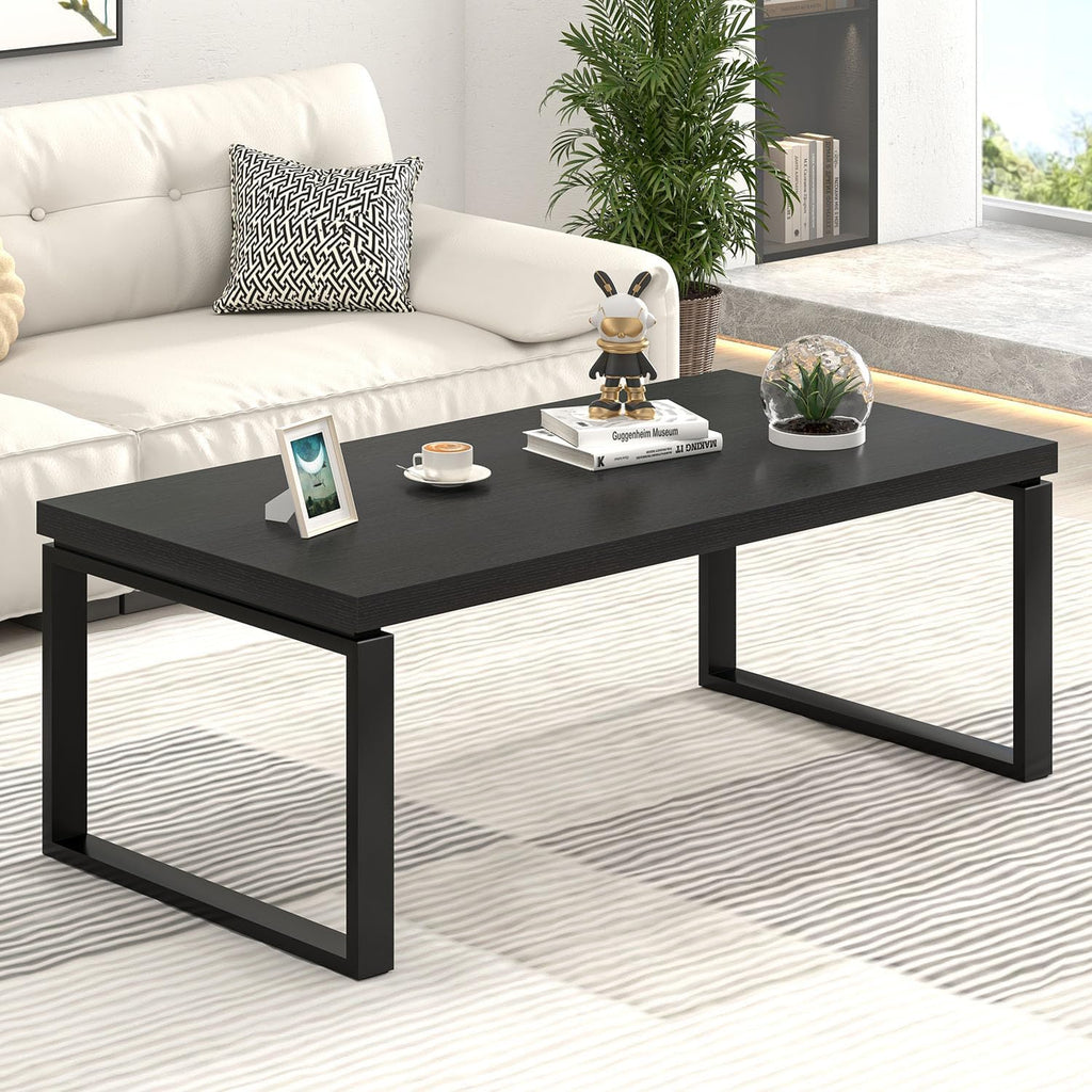 EXCEFUR Black Coffee Table, Modern Rustic Center Table for Living Room, Industrial Rectangle Cocktail Tea Table for Home Office, 47 Inch