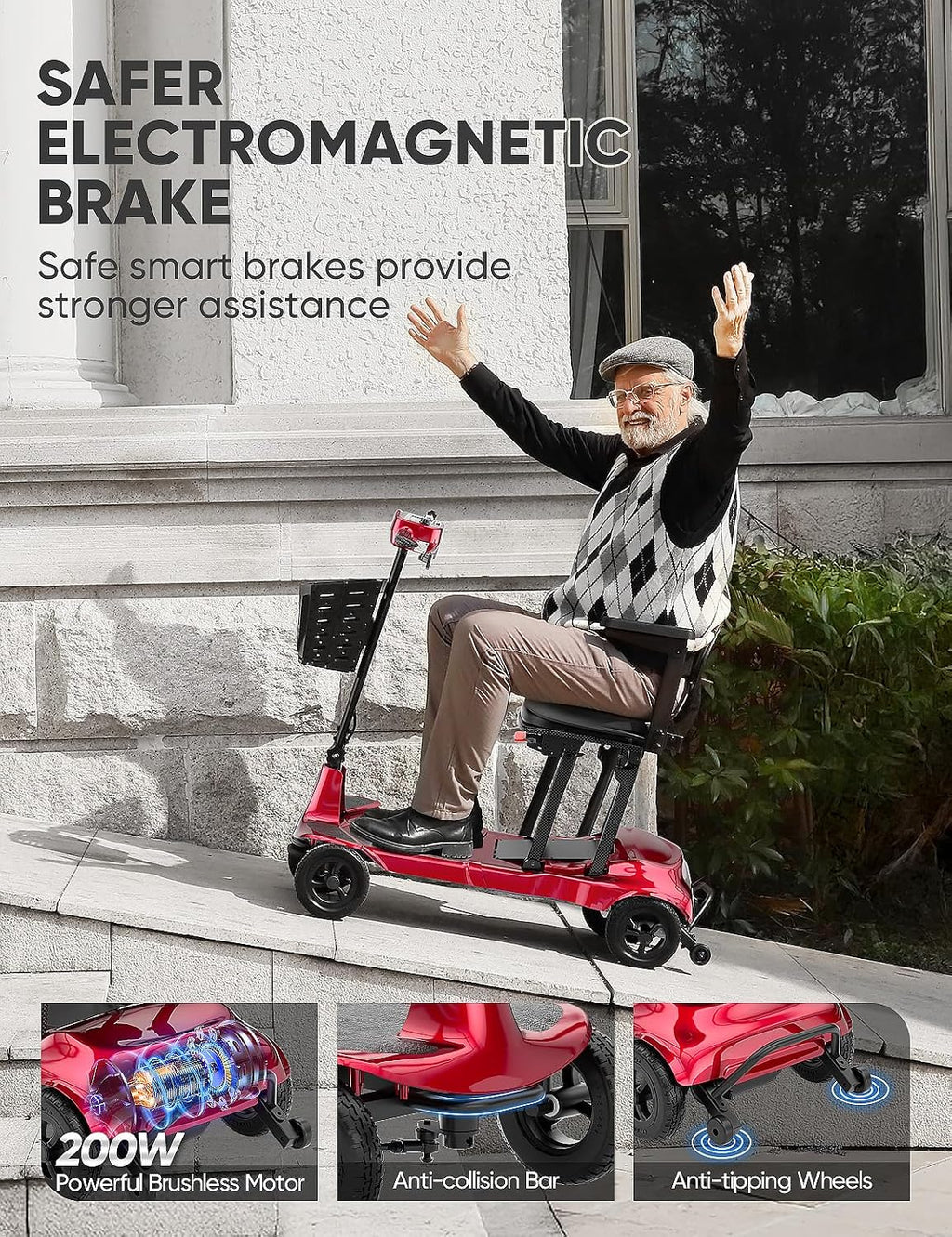 Mobility Scooters for Adults & Seniors - Ultra Lightweight 27.5 lbs Carbon Fiber Folding Electric Scooter - Airlines Approved All-Terrain Portable Scooter with Basket and Charger Included-Red