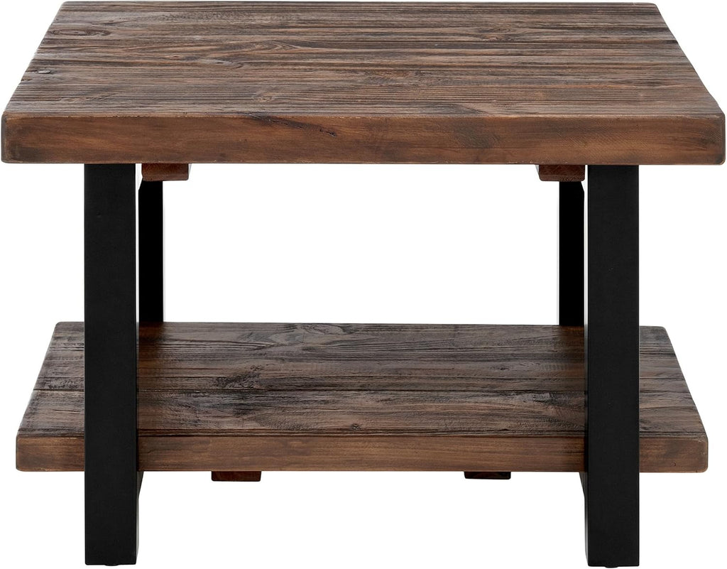 Pomona 27-Inch Square Solid Wood Coffee Table with Metal Legs – Modern Farmhouse Rustic Small Space Table by Alaterre Furniture (Rustic Brown)