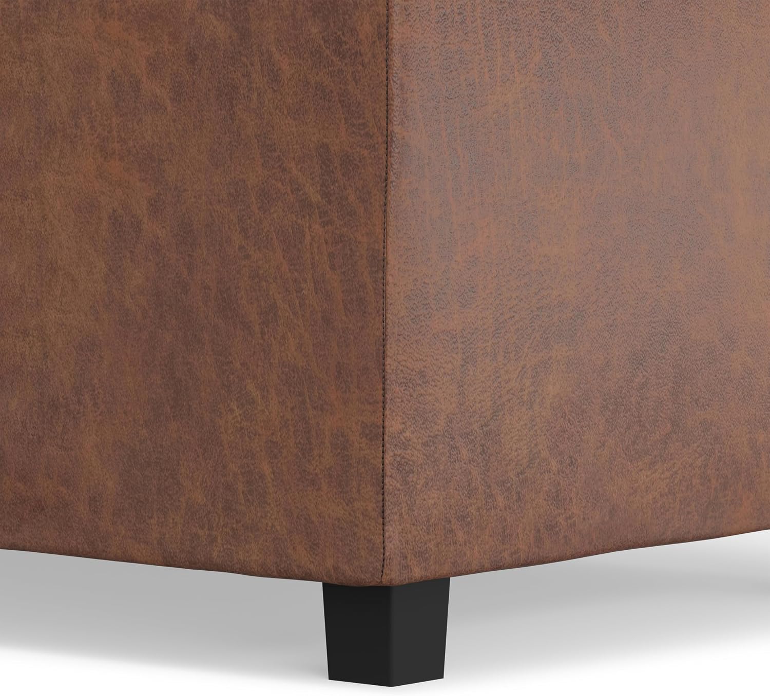 SIMPLIHOME Avalon Storage Ottoman - 42 inch Wide Upholstered Vegan Leather Rectangular Flip-Top Ottoman in Distressed Saddle Brown, Contemporary Coffee Table Ottoman for Living Room with Storage