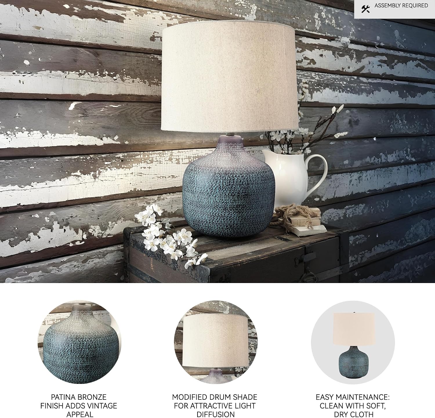 Signature Design by Ashley Malthace 24.5' Metal Accent Table Lamp, Beige, Copper, Blue & Bronze