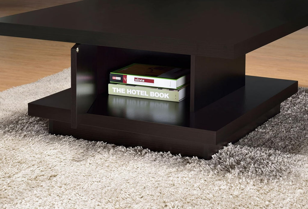 Coaster Home Furnishings - Reston - 41-Inch Square Engineered Wood Coffee Table with Cappuccino Finish, Geometric Design, Scratch-Resistant Laminate Veneer - Living Room - Cappuccino - 705168