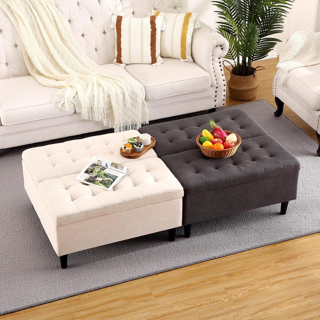GAOMON 33' Square Coffee Table Lift Top Ottoman in Upholstered, Tufted Ottoman With Storage, Oversized Toy Box for Living Room