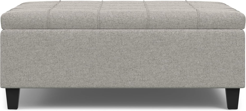 SIMPLIHOME Harrison Large Coffee Table Storage Ottoman - 40 inch Wide Upholstered Linen Look Fabric Square Lift-Top Ottoman in Cloud Grey, Transitional Bench for Living Room with Sturdy Base