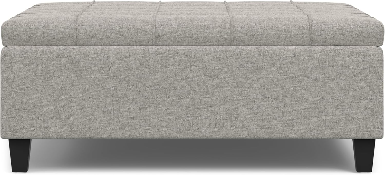 SIMPLIHOME Harrison Large Coffee Table Storage Ottoman - 40 inch Wide Upholstered Linen Look Fabric Square Lift-Top Ottoman in Cloud Grey, Transitional Bench for Living Room with Sturdy Base