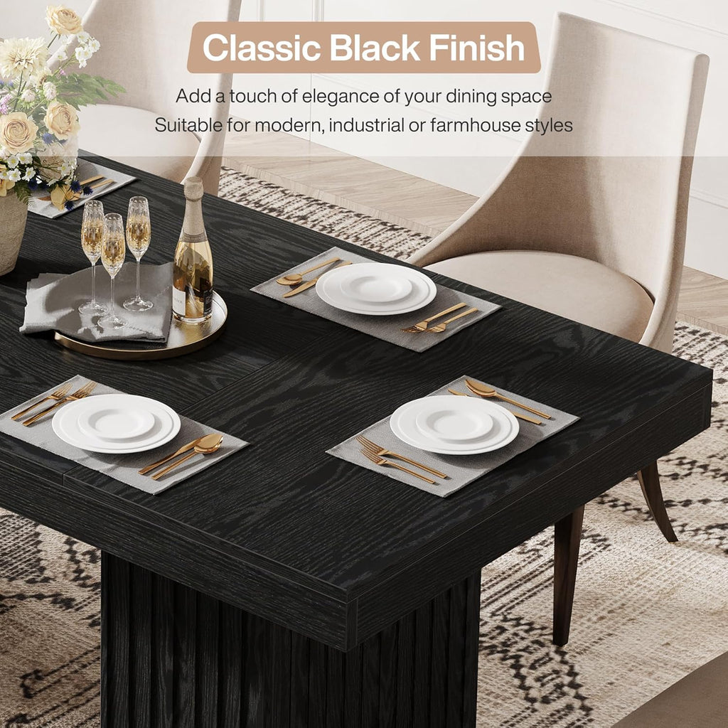 Tribesigns Dining Table for 4-6 People, 63 Inch Modern Rectangle Kitchen Table with Pedestal Base, Large Dinner Furniture for Dining Room, Kitchen, Living Room, Black