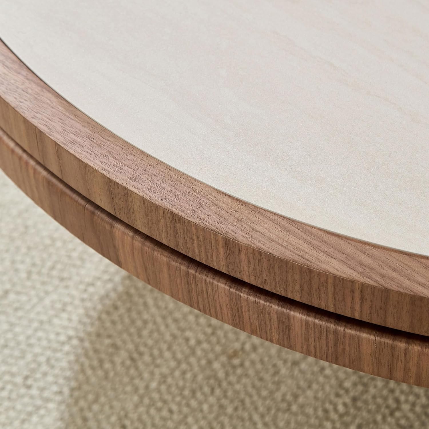 JUSTONE 35.43''Round Coffee Table,Farmhouse Wood Coffee Table for Living Room Apartment,Easy Assembly,Walnut(ø35.43'' x 13.78'')