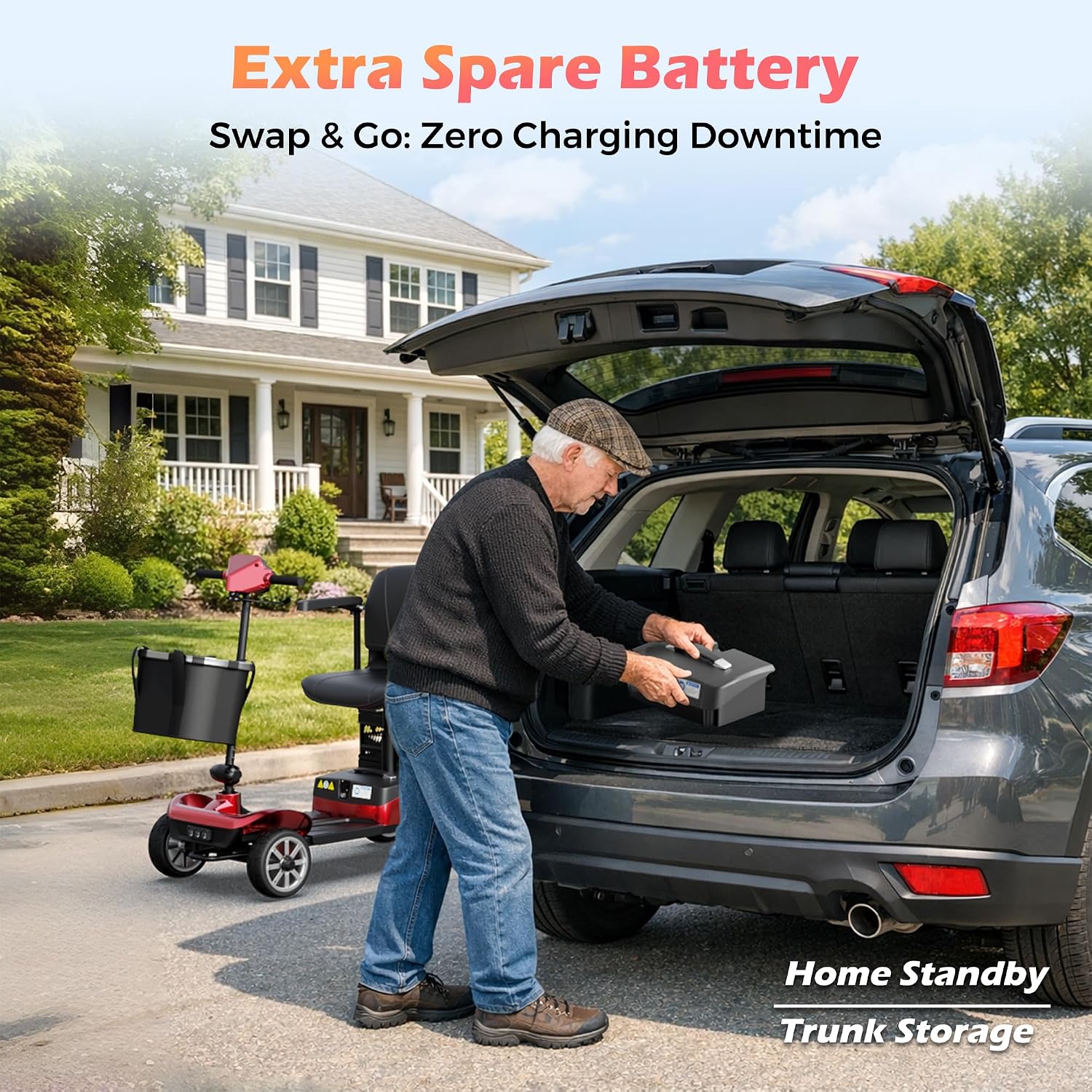 Mobility Scooter for Adults & Seniors with Removable Spare Battery - 24.8 Miles Total Range, Cruise & Airport Approved, Foldable Motorized Scooters with Dual Basket, Phone & Cup Holder, Red