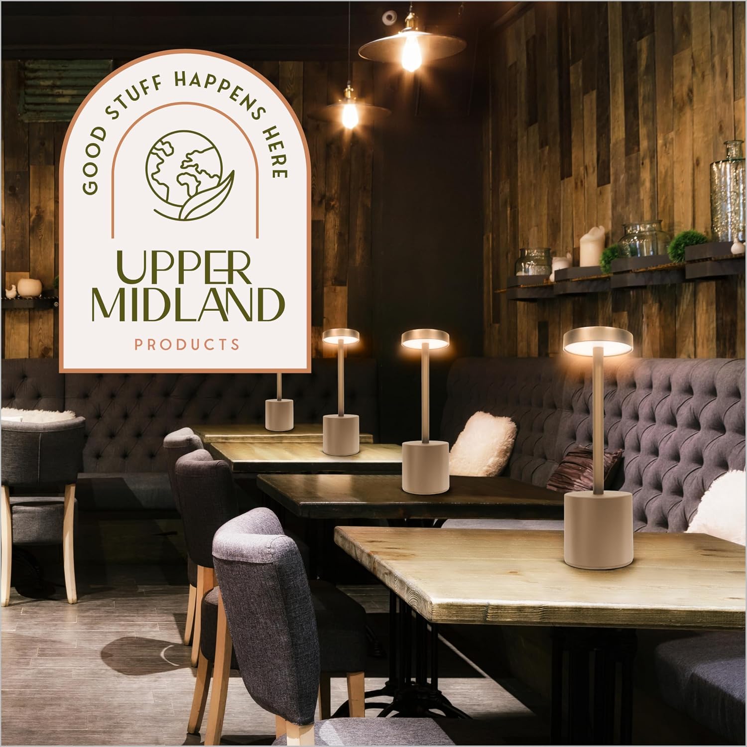 Upper Midland Products 10 Pack - Gold Rechargeable Cordless Table Lamps, Portable LED Desk Lamps, Dimming 5000mAh Rechargeable Battery Powered LED Lighting for Restaurant,Bar, Bedroom, Outdoor, Party