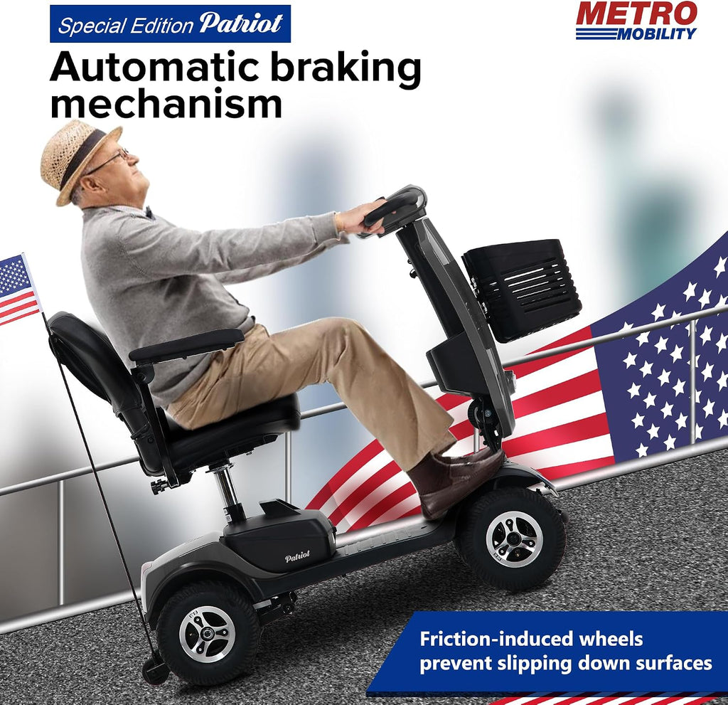 Metro Mobility 4 Wheel Powered Mobility Scooter for Seniors - 300 lbs Capacity Electric Mobility Scooter for Adults - Long Range Power Extended Battery with Thickened Seat and USB Charging Port - Gray