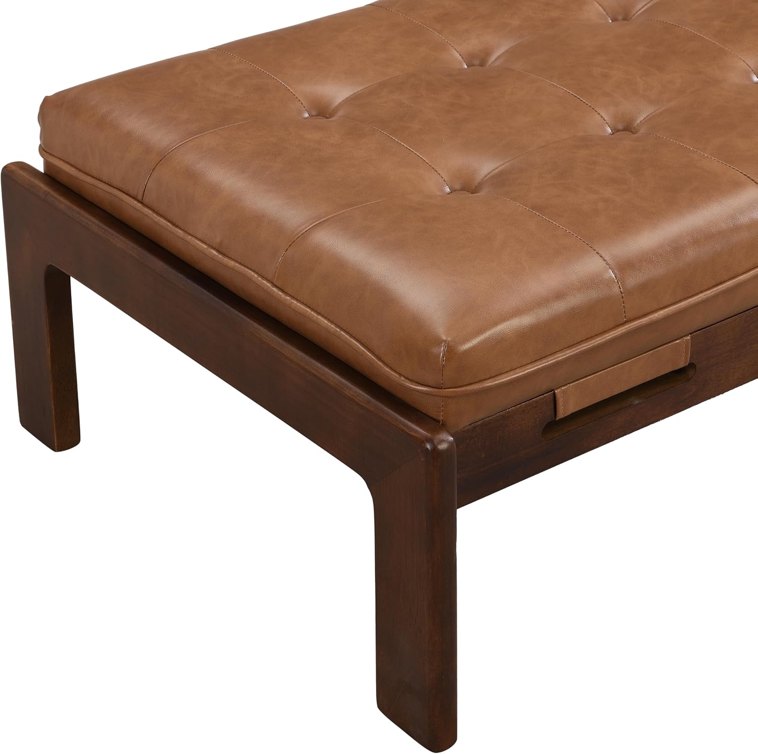 Merax 48.4' Rectangle Tufted Upholstered Cocktail Ottoman, Leather Ottoman Coffee Table,PU Leather Ottoman for Living Room, Bedroom, Office, Brown