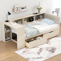 Bellemave Twin Size Corner Bed Frame with Storage Drawers and Desk,Captain Daybed with L-Shaped Bookcase,Corner Bed Frame Twin Size with Charging Station for Kids,Teens,Guests,Cream