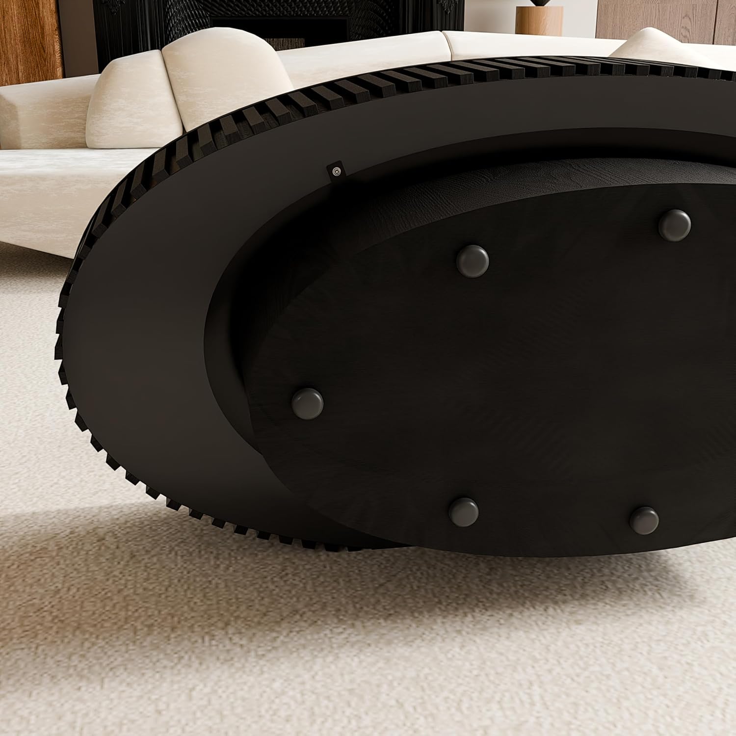 Oval Coffee Table with Storage for Living Room Fluted Pedestal Coffee Table Modern Handcrafted Centre Table for Apartment, Easy Assembly 47.2'x23.6', Black